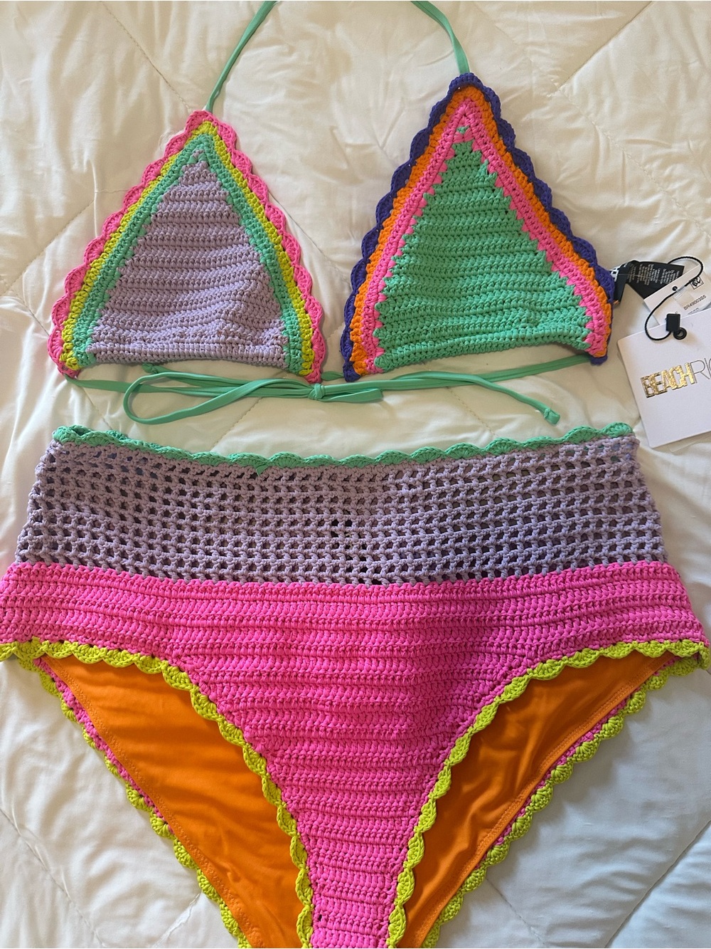 Beach Riot Crochet Two-Piece Bikini Set in Pink, Green, Lavender - Picture 3 of 7